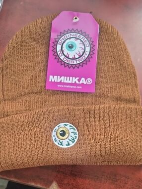 Mishka Kids Brown Eyeball Knit Beanie with Embroidered Eye